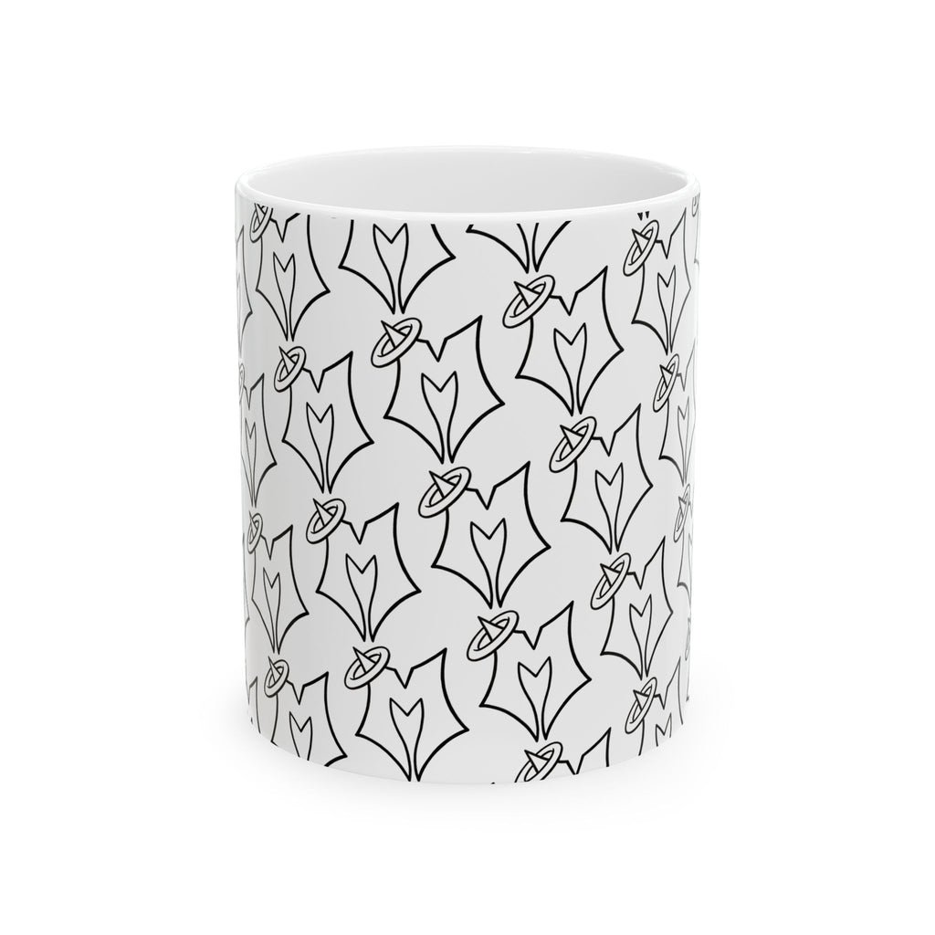 Hand-Drawn Floral Pattern Ceramic Mug — Black Line Tulip Repeat (11oz, 15oz)