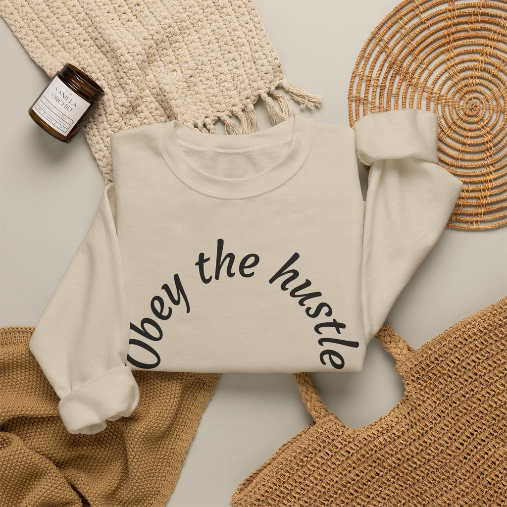Obey The Hustle Crewneck Sweatshirt — "Respect the Struggle" Graphic Sweatshirt with Cross Back Art
