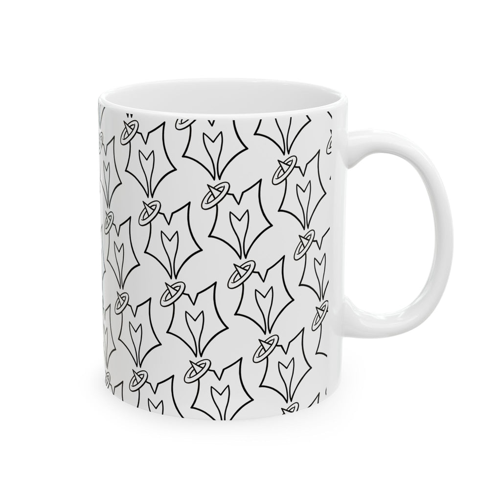 Hand-Drawn Floral Pattern Ceramic Mug — Black Line Tulip Repeat (11oz, 15oz)