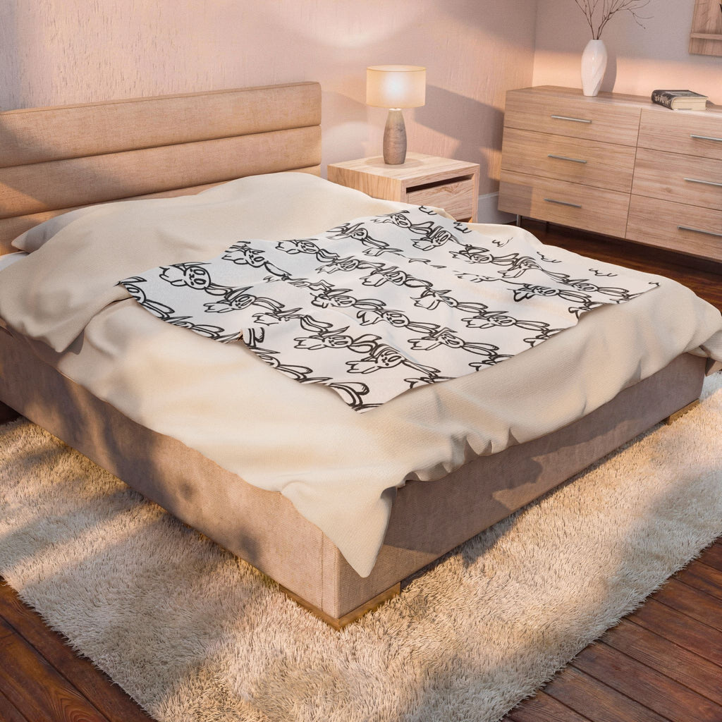 Bunny Pattern Velveteen Plush Blanket — Soft Cartoon Rabbit Throw for Kids & Nursery