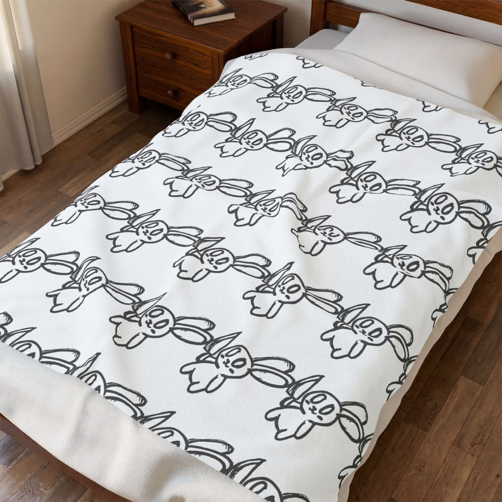Bunny Pattern Velveteen Plush Blanket — Soft Cartoon Rabbit Throw for Kids & Nursery