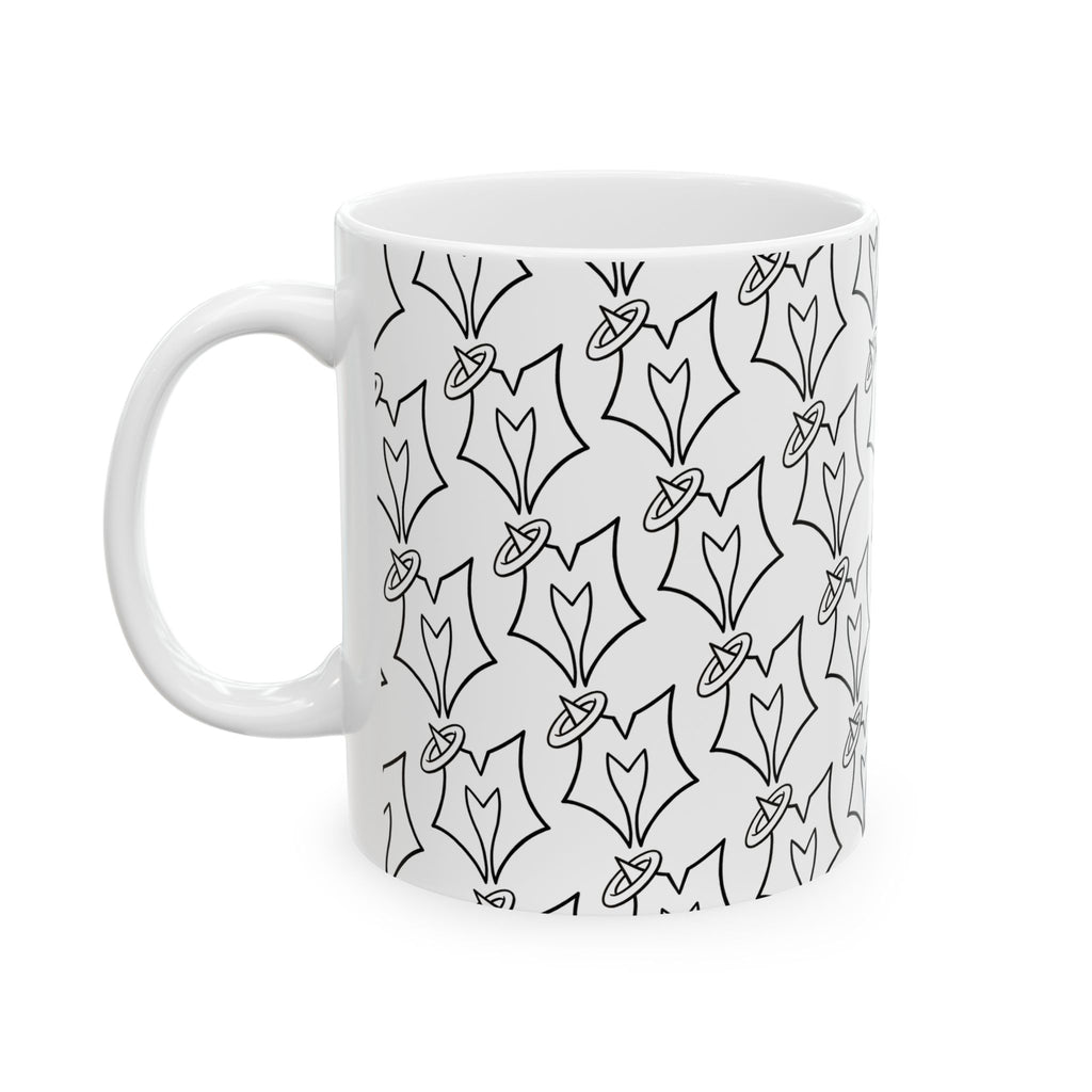 Hand-Drawn Floral Pattern Ceramic Mug — Black Line Tulip Repeat (11oz, 15oz)