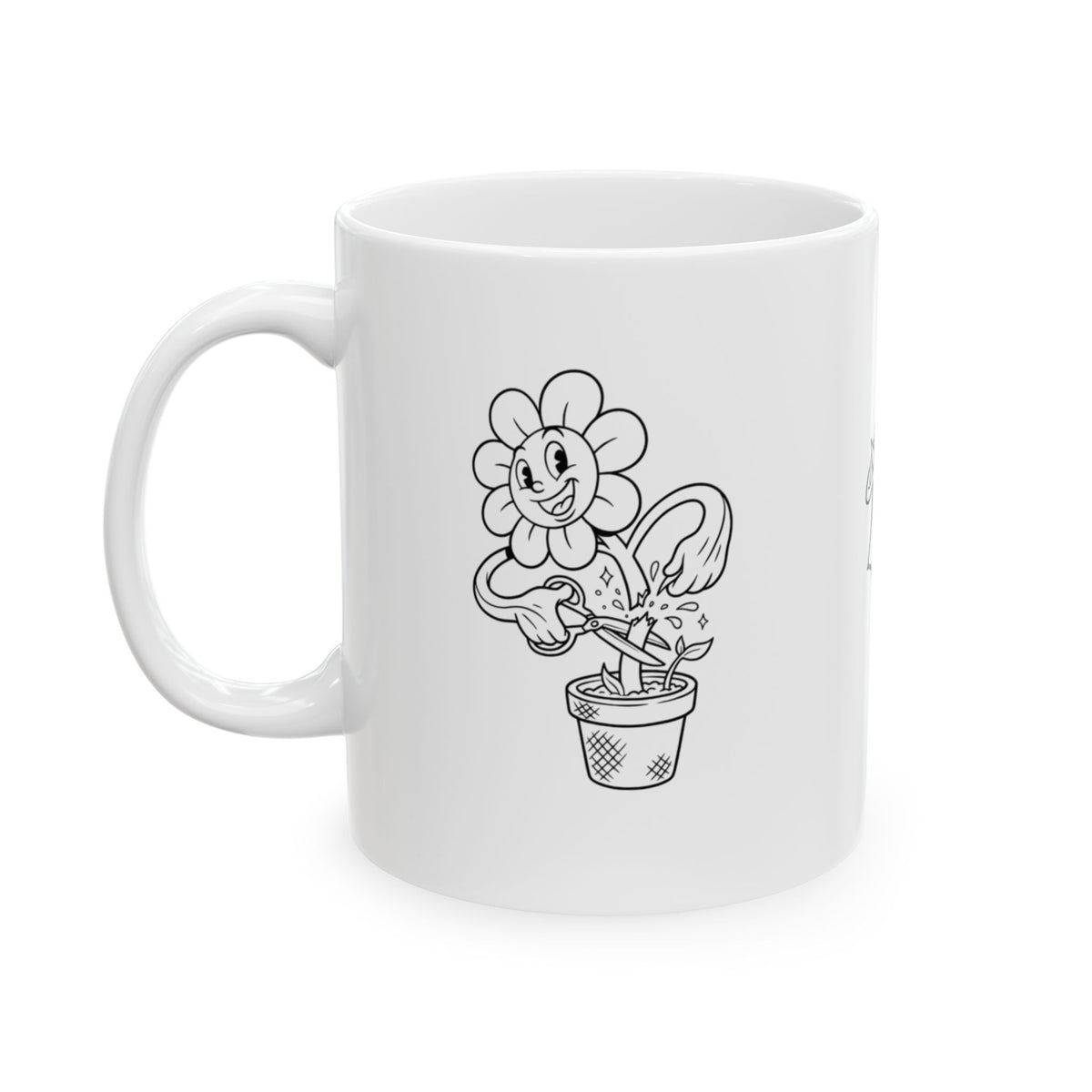 Floral Fox Ceramic Mug — Cute Hand-Drawn Flower & Fox Line Art (11oz, 15oz)