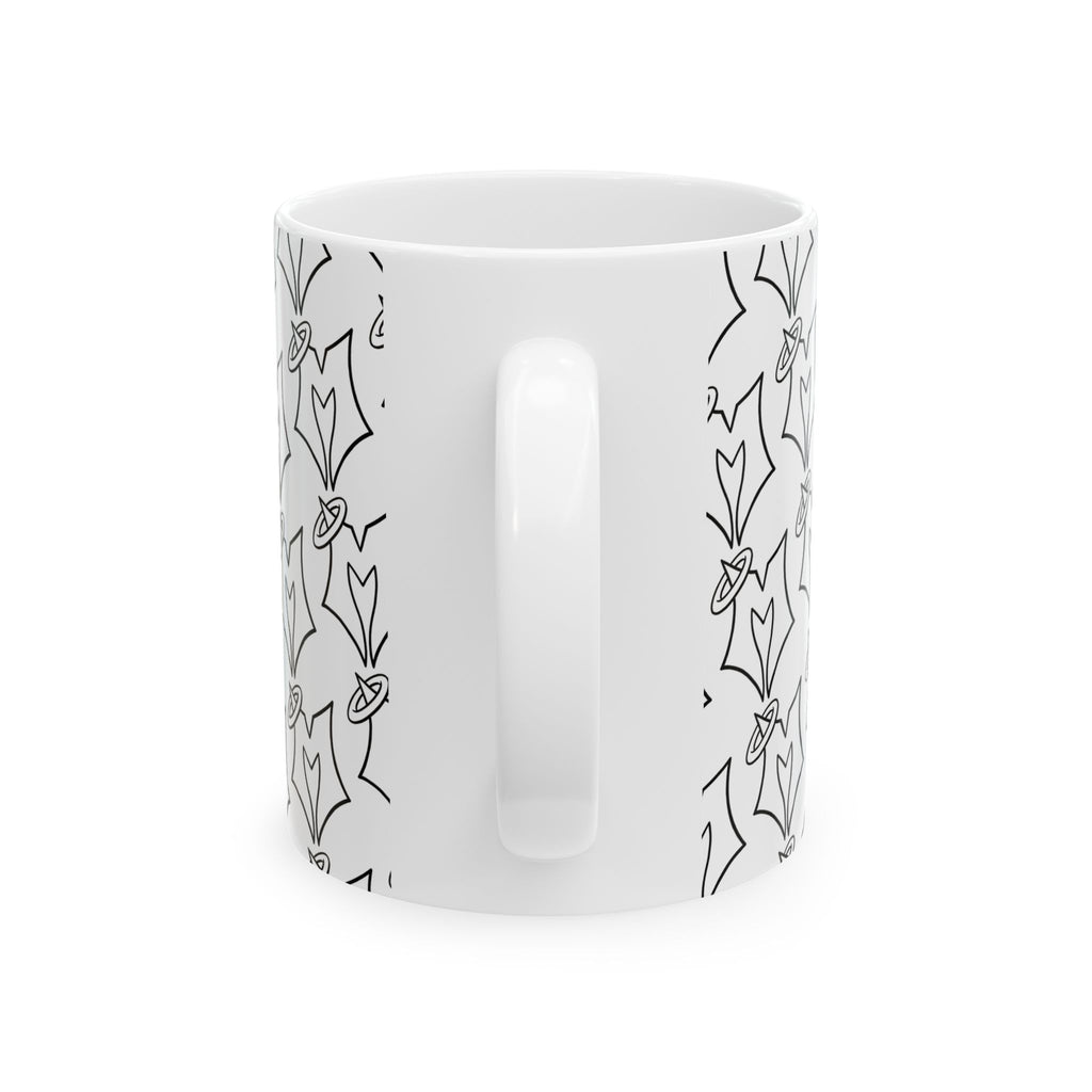 Hand-Drawn Floral Pattern Ceramic Mug — Black Line Tulip Repeat (11oz, 15oz)